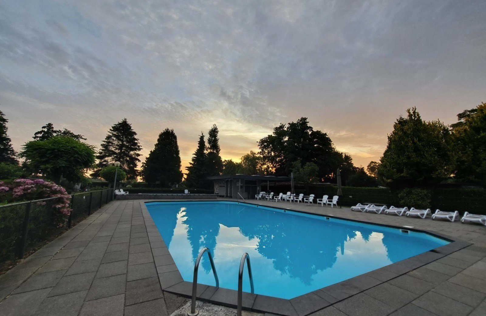 Zwembad op camping met visvijver